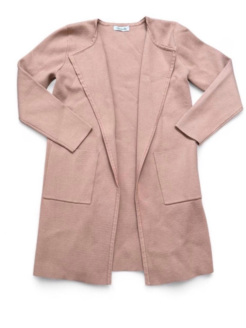 Beige Open-Front Longline Sweater Cardigan Blazer